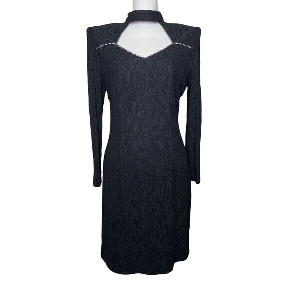 Vintage 80s Size Small Black Lace Cocktail Semi Formal Dress Cut Out Backless - Picture 1 of 13